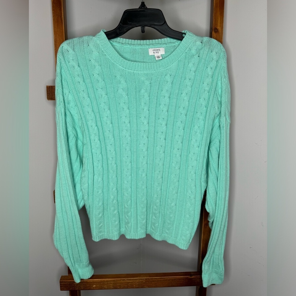 Women’s Drop Shoulder Cable Knit Sweater - Picture 3 of 6